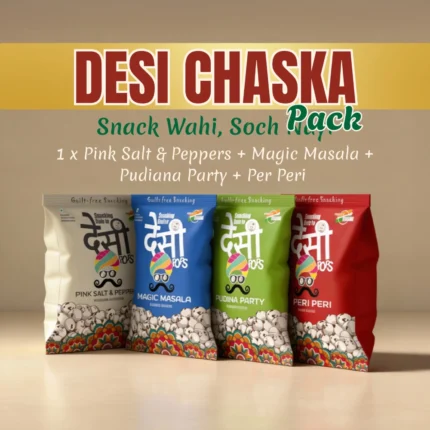 Combo of 4- Pink Salt & Pepper 25gm + Magic Masala 25gm + Pudina Party 25gm + Peri Peri 25gm| Desi Pops