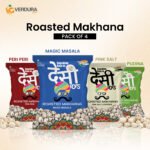 Pack of 4- Desi Pops Pink Salt & Pepper 25gm + Magic Masala 25gm + Pudina Party 25gm + Peri Peri 25gm | Light & Crunchy Fox Nut Healthy Namkeen Puffed Snack | Gluten & Cholesterol Free