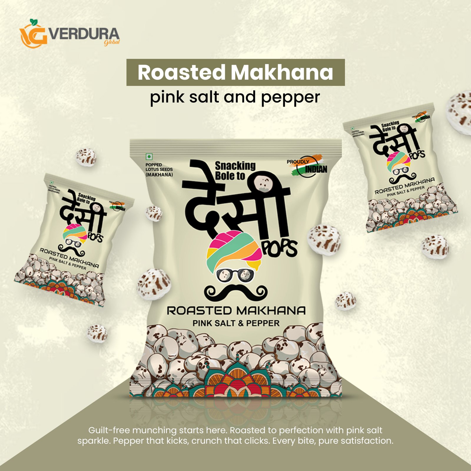 01 Pack Of 3-Desi Pops Pink Salt & Pepper Roasted Flavoured Makhana 25g | Light & Crunchy Fox Nut Healthy Namkeen Puffed Snack | Gluten & Cholesterol Free - Image 1