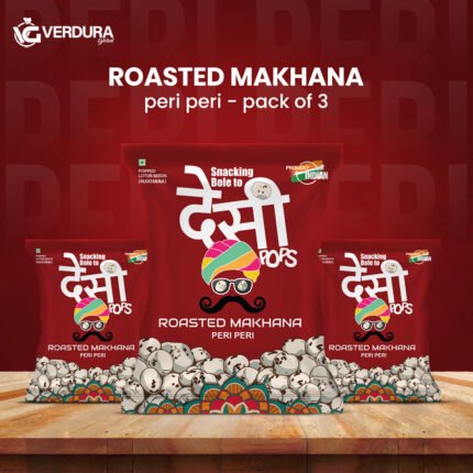 Pack Of 3- Desi Pops Peri Peri Roasted Flavoured Makhana 25g | Light & Crunchy Fox Nut Healthy Namkeen Puffed Snack | Gluten & Cholesterol Free